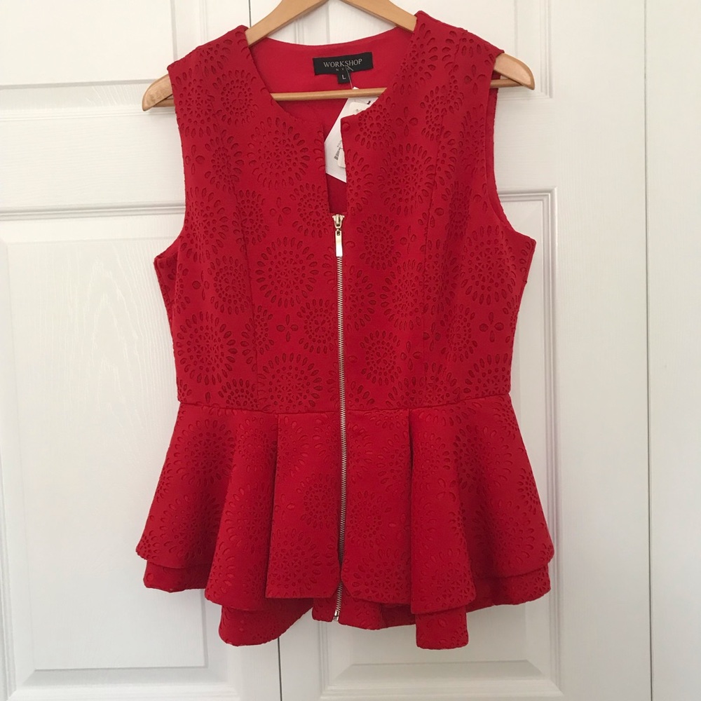 Workshop Red Laser Cut Peplum Top Large